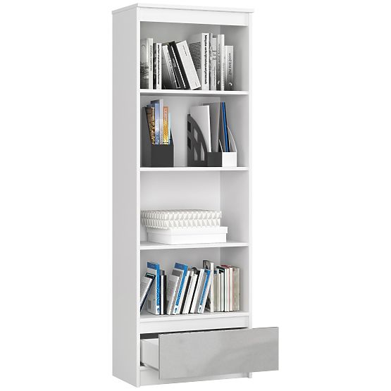 REGAŁ R 60 cm CLP 1 SZUFLADA 4 PÓŁKI BIAŁY / METALICZNY POŁYSK
