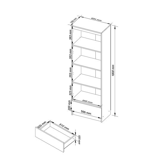 REGAŁ R 60 cm CLP 1 SZUFLADA 4 PÓŁKI BIAŁY / METALICZNY POŁYSK
