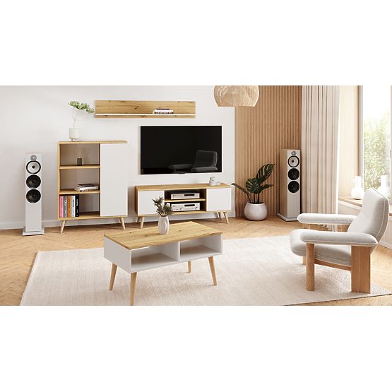 Regał witryna Fondi drewniane nogi Dąb artisan biały