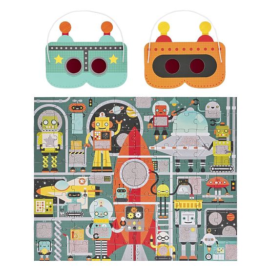 Roboty Petit Collage Puzzle 100 szt. z okularami 3D