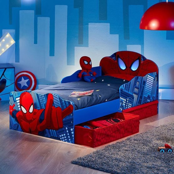 Łóżeczko Spiderman ze światłem i miejscem do przechowywania