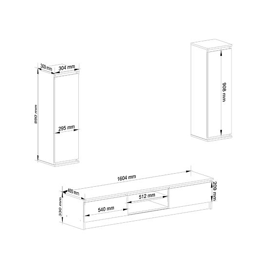 Ściana salonowa CLP - zestaw mebli witryna + biała szafka RTV