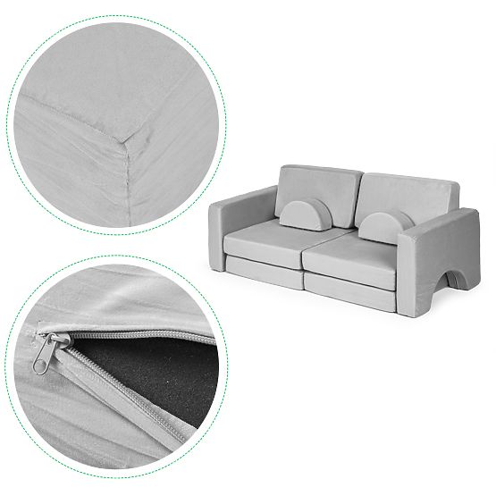 Składana modułowa sofa dla dzieci duża 2-osobowa DIY 10 miękkich poduszek - szara ECOTOYS