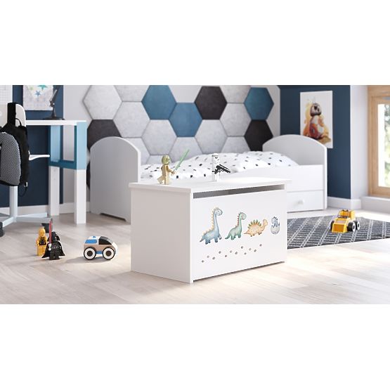 Skrzynia na zabawki Daria biała z nadrukiem Dinozaury