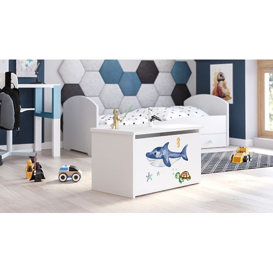 Skrzynia na zabawki Daria biała z nadrukiem Rekin