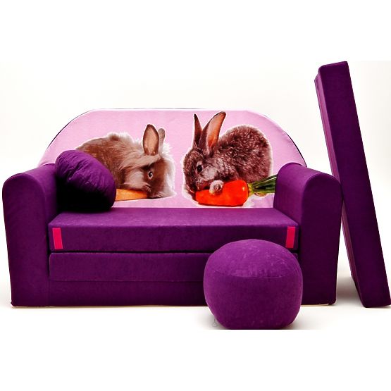 Sofa dla dzieci Króliczki, fioletowa