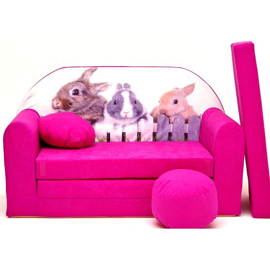 Sofa dla dzieci Króliczki, różowa