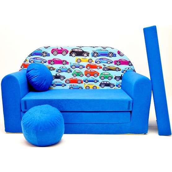 Dziecięca sofa Samochodziki Niebieska