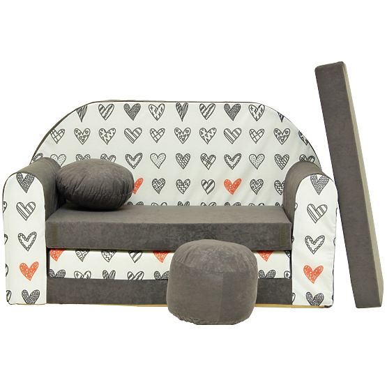 Sofa dla dzieci Szare serduszka