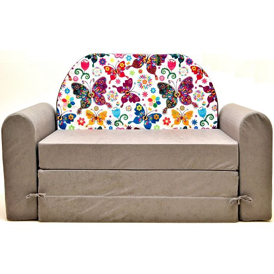 Sofa dla dzieci TIMI JUNIOR Motyle - szara