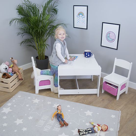 Ourbaby dziecięcy stół z krzesłami z różowymi pudełkami