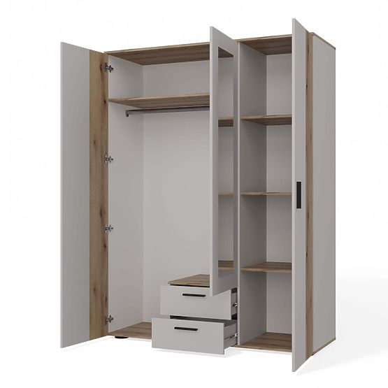 SZAFKA AVA 150 CM LUSTRO 2 SZUFLADY FREZOWANY FRONT DĄB EVOKE KASZMIROWY BEŻ