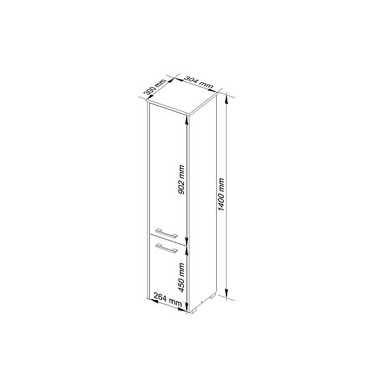 SZAFKA ŁAZIENKOWA FIN SŁUPEK 30 2D 140cm BIAŁY POŁYSK
