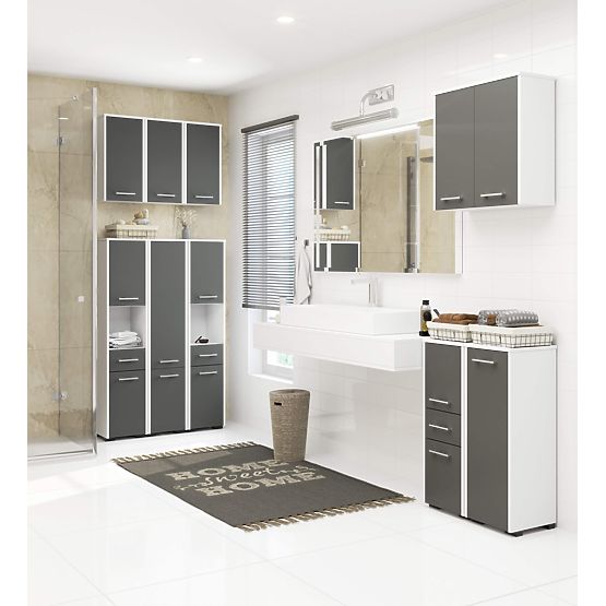 SZAFKA ŁAZIENKOWA FIN SŁUPEK 30 2D 1SZ 85cm PK BIAŁA / SZARA