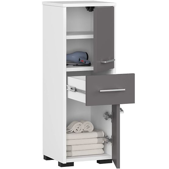 SZAFKA ŁAZIENKOWA FIN SŁUPEK 30 2D 1SZ 85cm PK BIAŁA / SZARA
