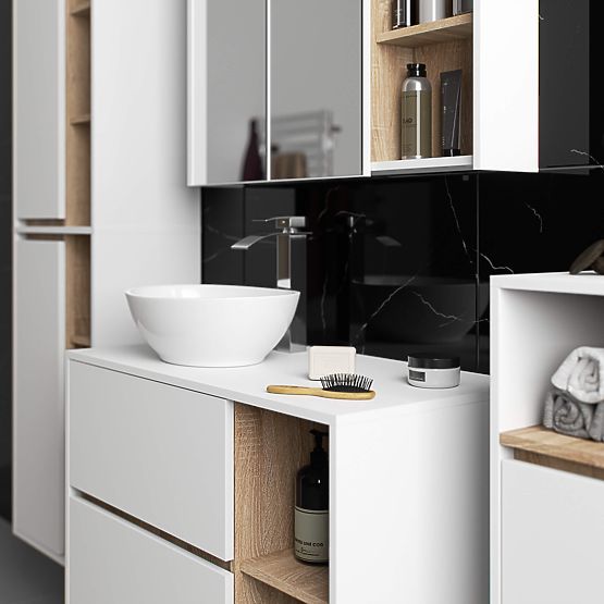 SZAFKA ŁAZIENKOWA POD UMYWALKĘ Z OTWORAMI VAMI W90 UM 2SZ 2P BIAŁA / DĄB SONOMA