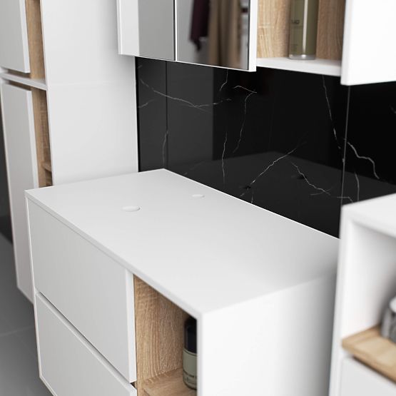 SZAFKA ŁAZIENKOWA POD UMYWALKĘ Z OTWORAMI VAMI W90 UM 2SZ 2P BIAŁA / DĄB SONOMA