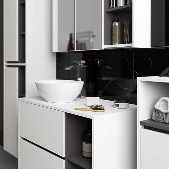 SZAFKA ŁAZIENKOWA POD UMYWALKĘ Z OTWORAMI VAMI W90 UM 2SZ 2P BIAŁA / GRAFITOWA SZARA