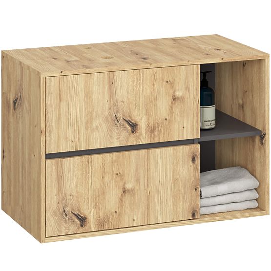 SZAFKA ŁAZIENKOWA POD UMYWALKĘ Z OTWORAMI VAMI W90 UM 2SZ 2P DĄB ARTISAN / GRAFITOWY SZARY