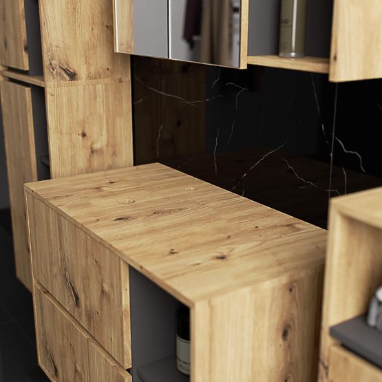 SZAFKA ŁAZIENKOWA POD UMYWALKĘ Z OTWORAMI VAMI W90 UM 2SZ 2P DĄB ARTISAN / GRAFITOWY SZARY