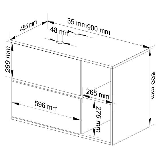 SZAFKA ŁAZIENKOWA POD UMYWALKĘ Z OTWORAMI VAMI W90 UM 2SZ 2P DĄB ARTISAN / KASZMIR