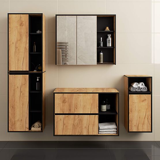 SZAFKA ŁAZIENKOWA POD UMYWALKĘ Z OTWORAMI VAMI W90 UM 2SZ 2P DĄB CRAFT / CZARNY