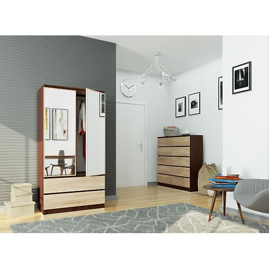 SZAFKA S 90 cm 2 DRZWI 2 SZUFLADY 2 LUSTRA PK WENGE / SONOMA
