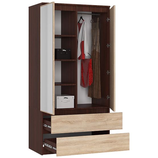 SZAFKA S 90 cm 2 DRZWI 2 SZUFLADY 2 LUSTRA PK WENGE / SONOMA