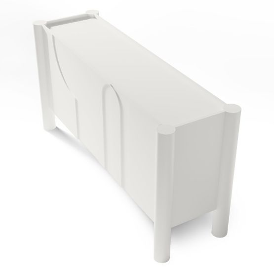 Trzydrzwiowa komoda Lunaria z frezowanym frontem, biała