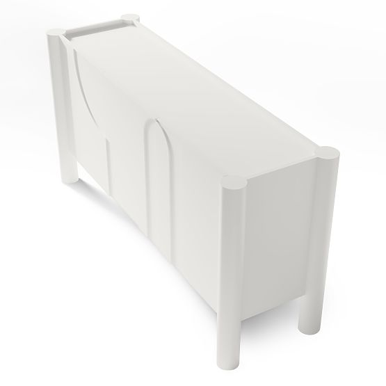 Trzydrzwiowa komoda Lunaria z frezowanym frontem, biała