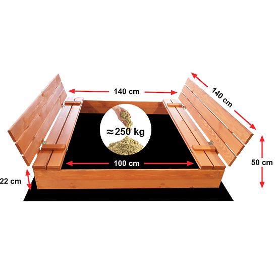 Zamykana piaskownica z ławkami 140 x 140 - impregnowana