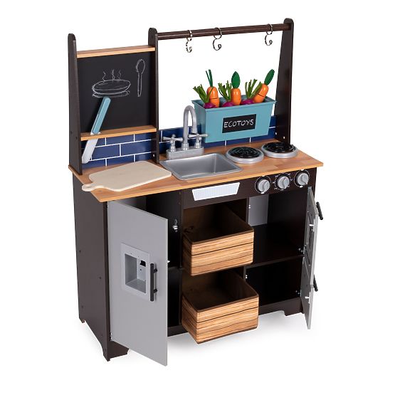 Duża drewniana kuchnia dla dzieci ze straganem warzywnym i akcesoriami ECOTOYS