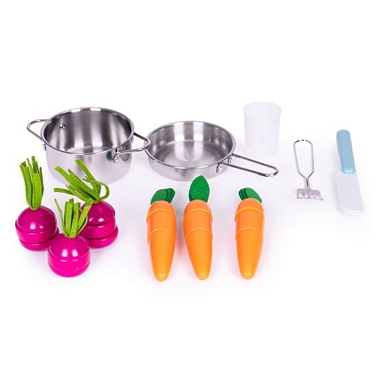 Duża drewniana kuchnia dla dzieci ze straganem warzywnym i akcesoriami ECOTOYS