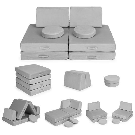 Duża modułowa składana sofa dla dzieci DIY 8 miękkich poduszek - szara ECOTOYS