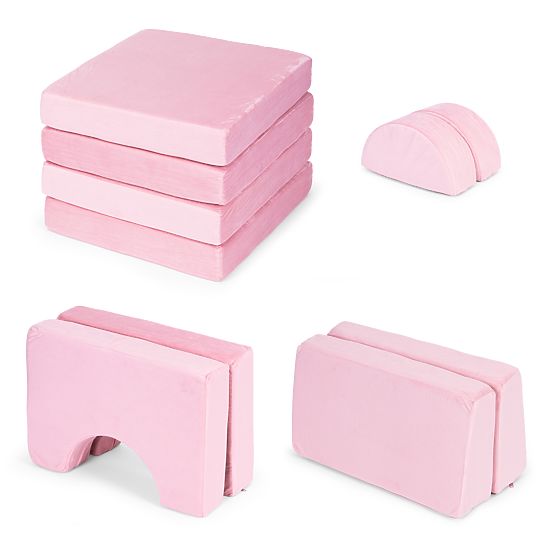 Duża modułowa składana sofa dla dzieci dla 2 osób DIY 10 miękkich poduszek - różowa ECOTOYS