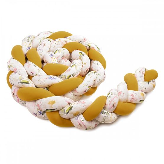 Warkoczowy płaszcz 360 cm - musztarda / nadruk kwiat