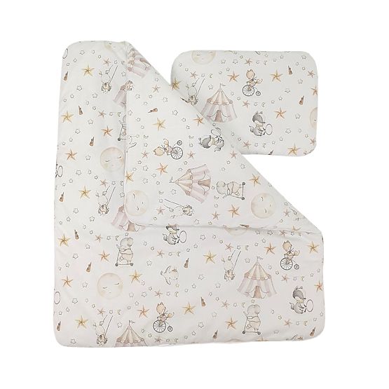 Wiklinowe łóżeczko z wyposażeniem dla niemowląt - Cyrk