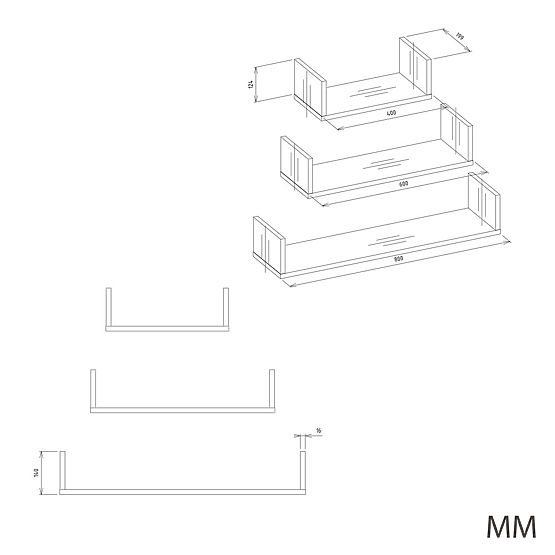 Wisząca półka ścienna MOBI 3P DĄB SONOMA