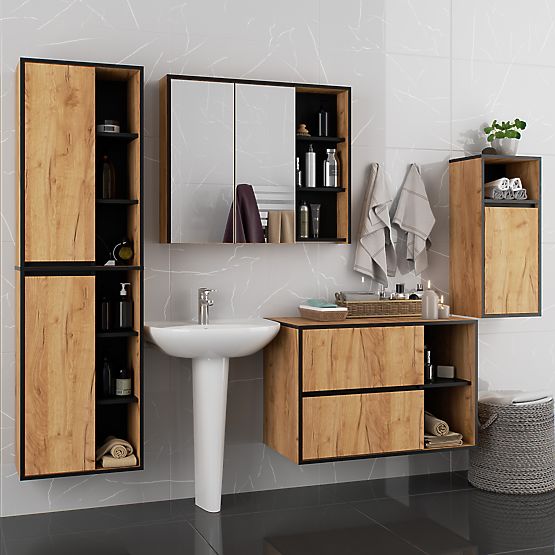 WISZĄCA SZAFKA ŁAZIENKOWA VAMI W35 1D 1W DĄB CRAFT / CZARNY