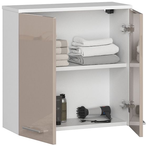 Wisząca szafka W 60 cm FIN 2D - biała-kawowy połysk