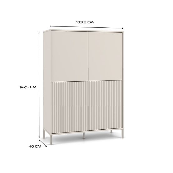 Witryna KAMARO 4DK SLIM/GŁADKI KASZMIR 4 Drzwi Listwy Żłobione + Klasyczny Front