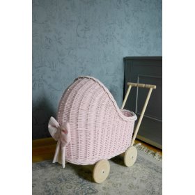 Wiklinowy wózek dla lalek - różowy, Ourbaby