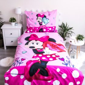Pościel dziecięca 140 x 200 cm + 70 x 90 cm serduszka Minnie, Sweet Home, Minnie Mouse