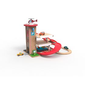 2Kids Toys Drewniany garaż z torem kolejowym