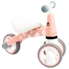 Rowerek bez pedałów Mini - rużowy z biały groszki