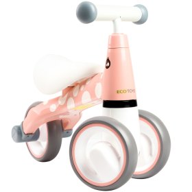 Rowerek bez pedałów Mini - rużowy z biały groszki, EcoToys