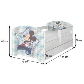 Dziecięca łóżko z bariera - Minnie Mouse - dekoracje norweski sosna
