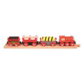 Bigjigs Rail Pociąg towarowy czerwony + 3 tory, Bigjigs Rail