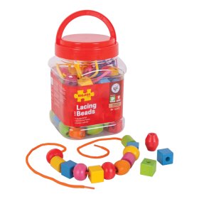 Bigjigs Toys Drewniane sznurkowe koraliki w słoiku, Bigjigs Toys