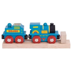 Maszyna Bigjigs Rail Blue z tenderem + 2 szyny, Bigjigs Rail